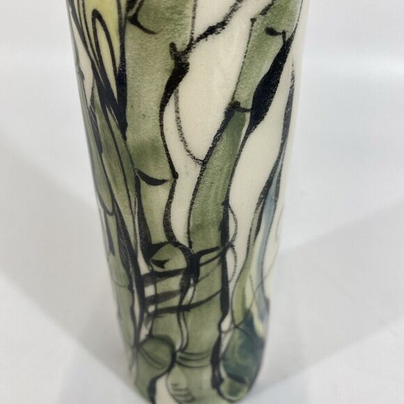 Nancy Salamon Clay Born Pottery Whimsical Art Pottery vase Hand Painted Crane - Picture 9 of 15